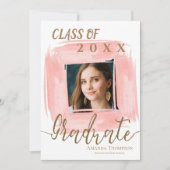 Abstracte roze klasse van 2025 foto afstudeerfeest kaart (Voorkant)