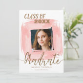 Abstracte roze klasse van 2025 foto Afstuderen Kaart (Staand voorkant)