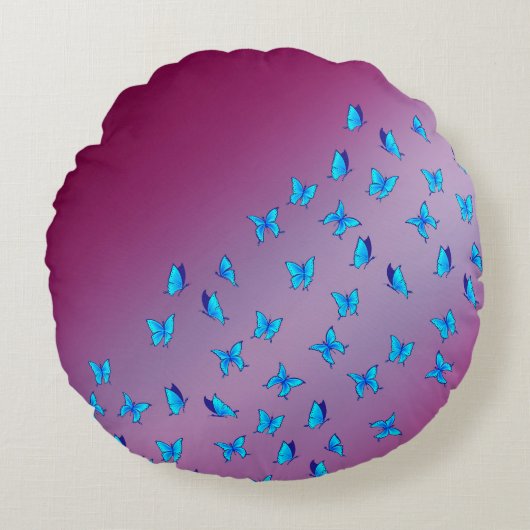 Abstracte roze Moonbeams en Butterflies Rond Kussen (Voorkant)