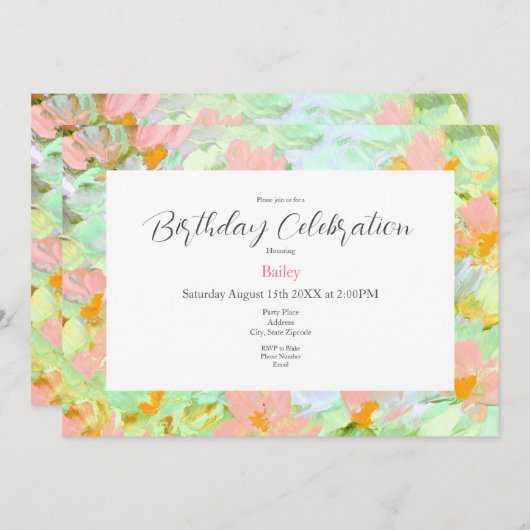 Abstracte roze oppies kaart (Voorkant / Achterkant)