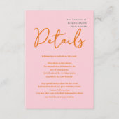 Abstracte Roze & Oranje leuke kleuren Bruiloft Informatiekaartje (Voorkant)