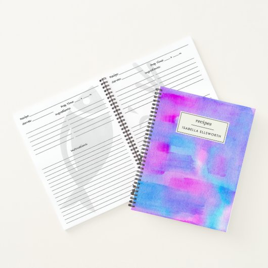 Abstracte Roze Paarse Blauwe Waterverf Aangepast Notitieboek (Binnen)