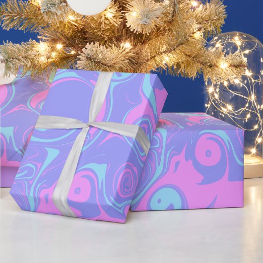 Abstracte roze paarse blauwe wervelingen cadeaupapier (Feestdagen)