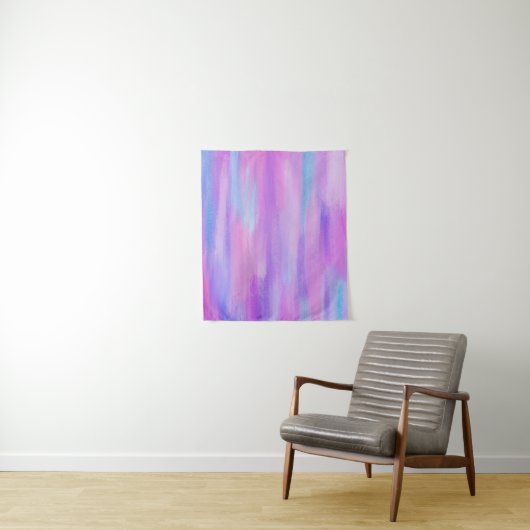 Abstracte roze, paarse en turkooizen verfstreken wandkleed (In situ)