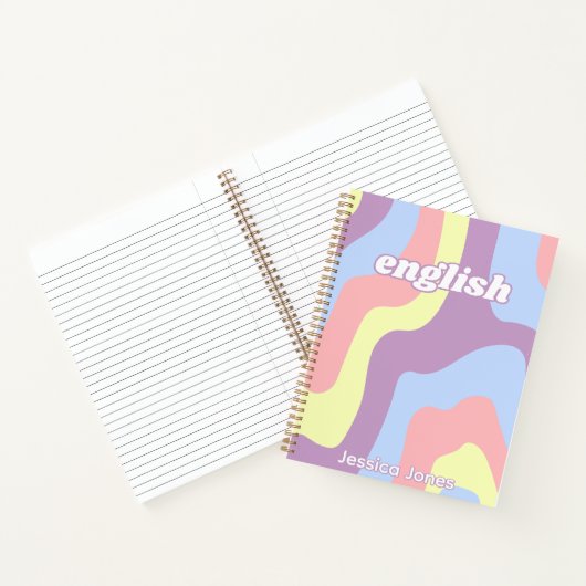 Abstracte roze Paarse golvende lijnen Onderwerpnaa Notitieboek (Binnen)