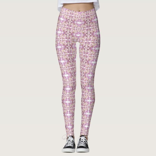 Abstracte roze Paarse horizontale strepen Leggings (Voorkant)