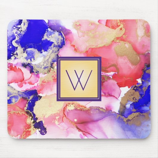 Abstracte roze Paarse monogram kunst Muismat (Voorkant)