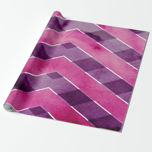 Abstracte roze Paarse Waterverf Chevron Zigzag Cadeaupapier (Uitgerold)
