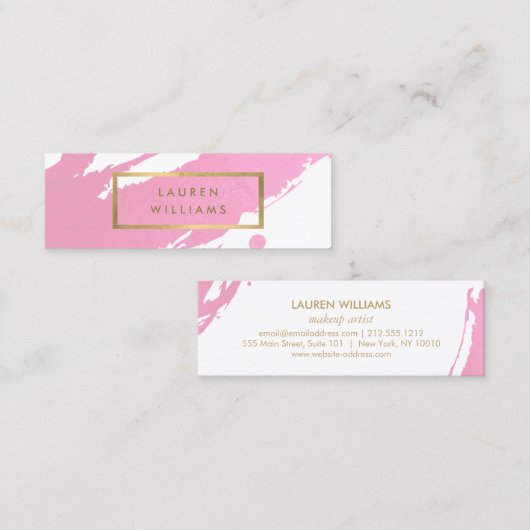 Abstracte roze penseelstreken mini visitekaartje (Voorkant / Achterkant)