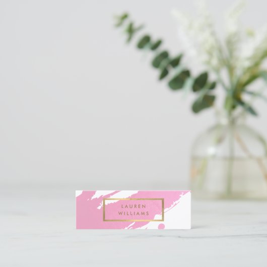 Abstracte roze penseelstreken mini visitekaartje (Staand voorkant)