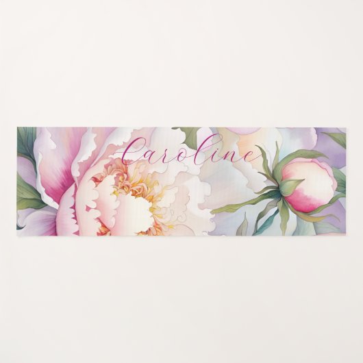 Abstracte roze pioen bloemige gepersonaliseerde na yogamat (Voorkant (horizontaal))