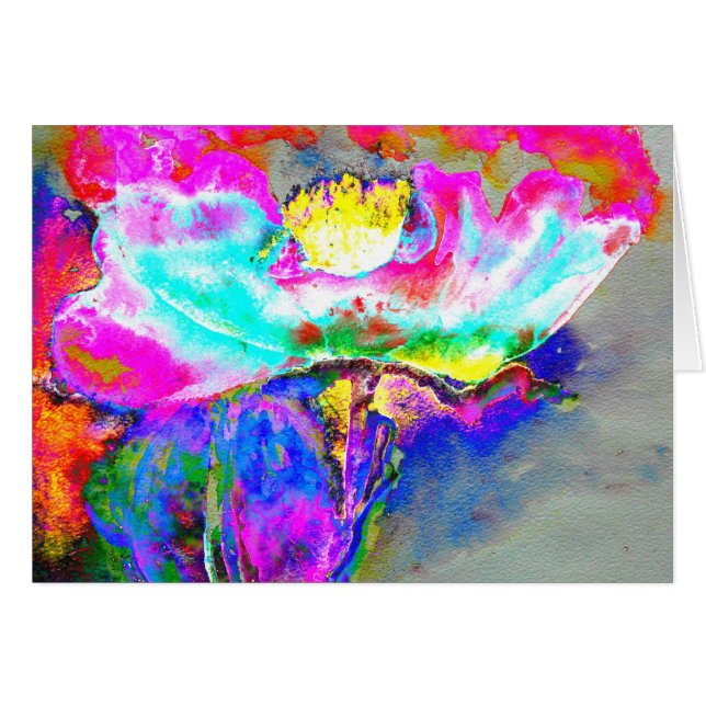 Abstracte Roze Poppy, waterverf bloemenschilderij (Voorkant Horizontaal)