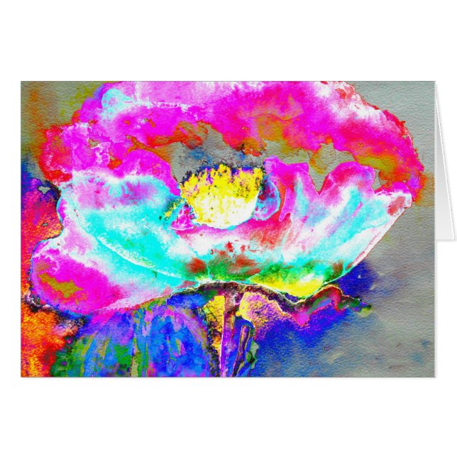 Abstracte Roze Poppy, waterverf bloemenschilderij (Voorkant Horizontaal)