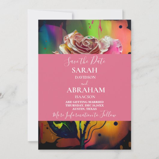 Abstracte Roze Rozen Bewaar de Datum Kaart (Voorkant)