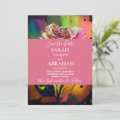 Abstracte Roze Rozen Bewaar de Datum Kaart (Staand voorkant)