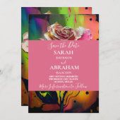 Abstracte Roze Rozen Bewaar de Datum Kaart (Voorkant / Achterkant)