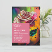 Abstracte Roze Rozen bruiloft uitnodiging (Staand voorkant)