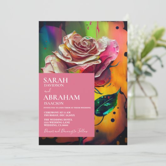 Abstracte Roze Rozen bruiloft uitnodiging (Staand voorkant)