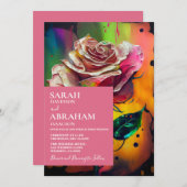 Abstracte Roze Rozen bruiloft uitnodiging (Voorkant / Achterkant)