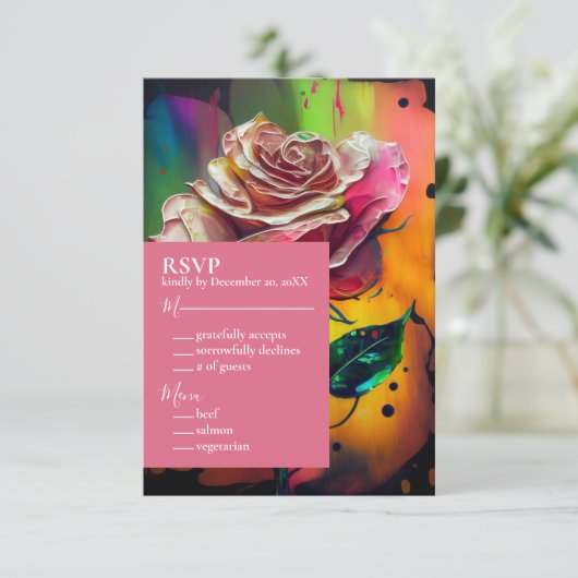 Abstracte Roze Rozen RSVP Response Kaart (Staand voorkant)