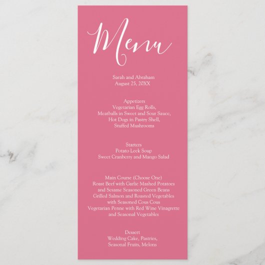 Abstracte Roze Rozen Wedding Menu (Voorkant)