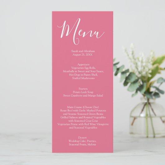 Abstracte Roze Rozen Wedding Menu (Staand voorkant)
