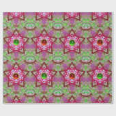 ABSTRACTE ROZE STERREN MET RODE GROENE EDELSTENEN CADEAUPAPIER (Vlak)