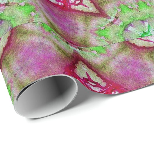 ABSTRACTE ROZE STERREN MET RODE GROENE EDELSTENEN CADEAUPAPIER (Rol Hoek)