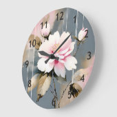 Abstracte roze Wabi-Sabi Flower Grote Klok (Hoek)