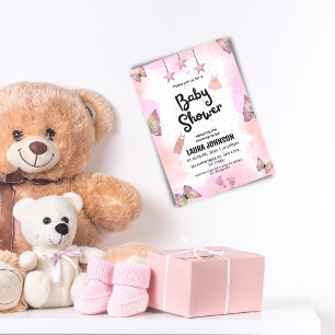 Abstracte Roze Waterverf Baby shower Invitation Feestdagenkaart