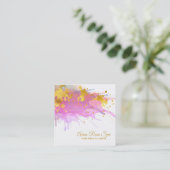 *~* Abstracte roze Waterverf Gold Luxe gloed Vierkante Visitekaartje (Staand voorkant)