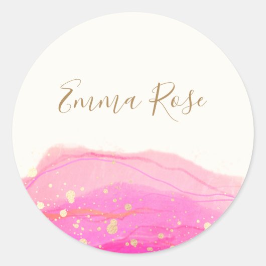 Abstracte roze Waterverf Gold Splatter Geen Post-i Ronde Sticker (Voorkant)
