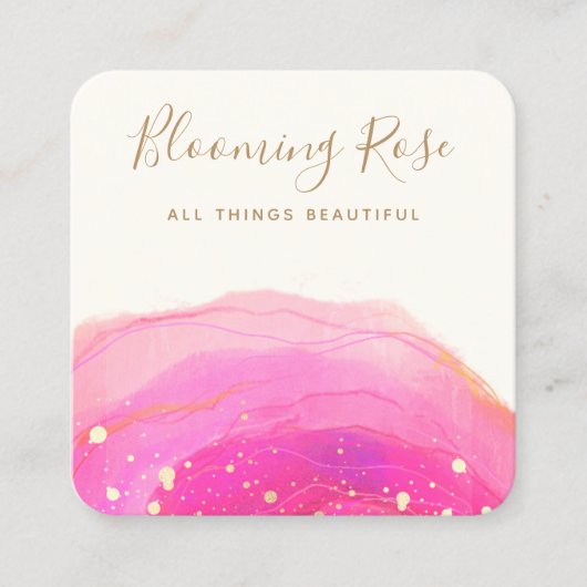 Abstracte roze Waterverf Gold Splatter Square Sq Vierkante Visitekaartje (Voorkant)