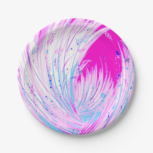 Abstracte roze witte betoverde tuin papieren bordje (Voorkant)