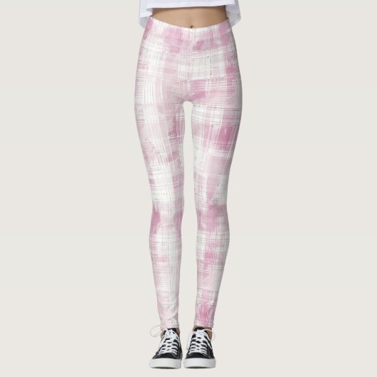 Abstracte roze witte gepleisterde strepen leggings (Voorkant)