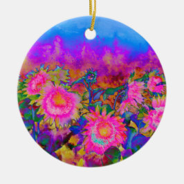 Abstracte roze zonnebloemvelden, retro bloemen keramisch ornament