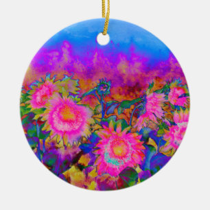 Abstracte roze zonnebloemvelden, retro bloemen keramisch ornament