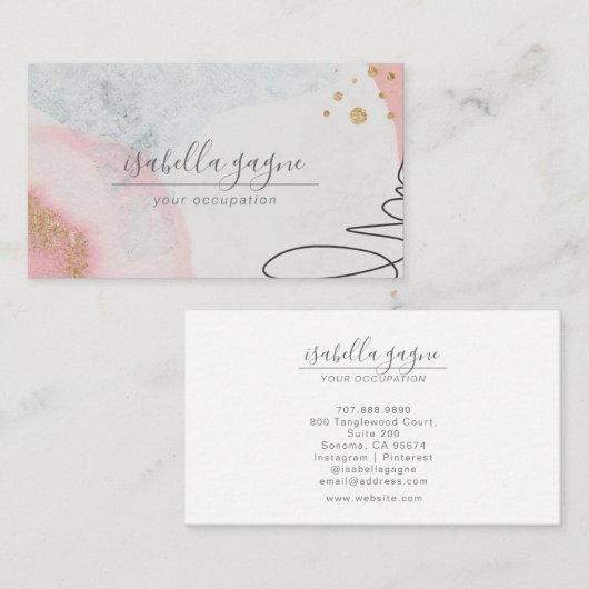 Abstracte roze zwarte goudvormig glitter Waterverf Visitekaartje (Voorkant / Achterkant)