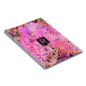 Abstracte roze zwarte monogram bloem notitieboek (Rechterzijde)
