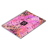 Abstracte roze zwarte monogram bloem notitieboek (Linkerzijde)
