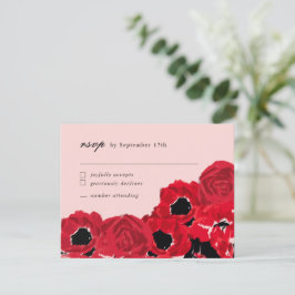 Abstracte rozen en papavers coördinerende RSVP Notitiekaartje