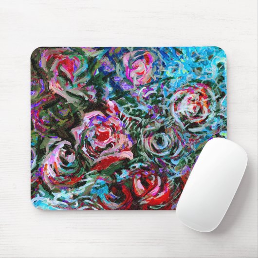 Abstracte rozen in de rode en de troebele mousepad muismat (Met muis)