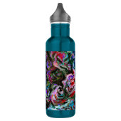 Abstracte rozen in het rood en turquoise waterfles  (Links)