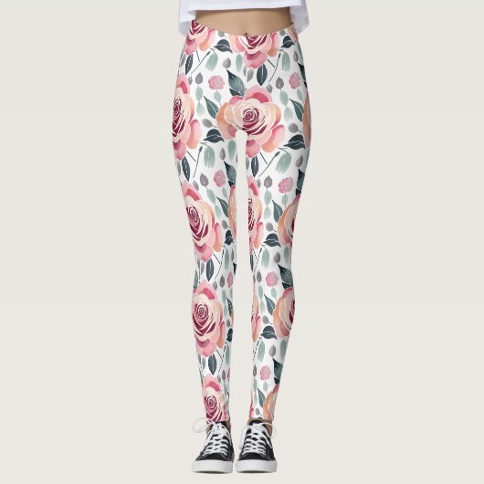 Abstracte Rozen In Pasteltinten Leggings (Voorkant)