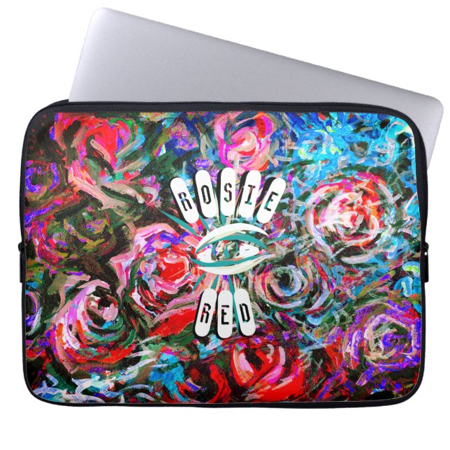 Abstracte rozen in rode en turqoise mini HP laptop Laptop Sleeve (Voorkant)
