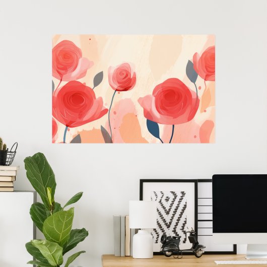 Abstracte rozen schilderen poster (Thuiskantoor)
