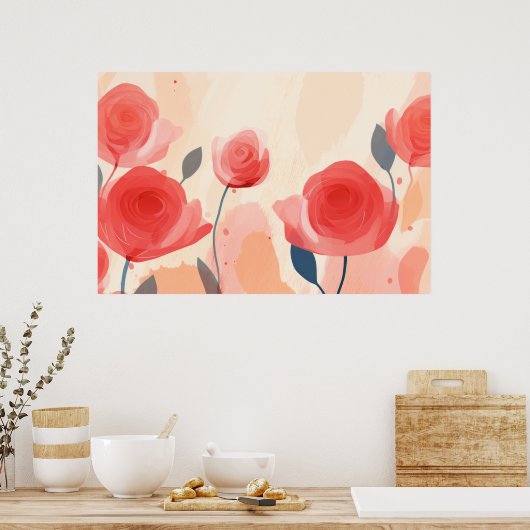 Abstracte rozen schilderen poster (Keuken)