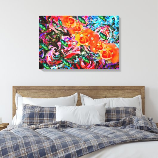 Abstracte rozen sinaasappel & turqoise psychedelis canvas afdruk (Insitu (Slaapkamer))