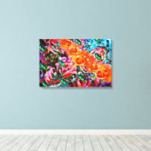 Abstracte rozen sinaasappel & turqoise psychedelis canvas afdruk (Insitu (Houten vloer))