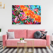Abstracte rozen sinaasappel & turqoise psychedelis canvas afdruk (Insitu (Woonkamer))